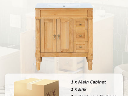 Modern Bathroom Vanity With Ceramic Sink, Soft Close Doors, Adjustable Shelves