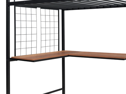 Loft Bed With Desk And Grid, Stylish Frame With Lateral Storage Ladder And Wardrobe