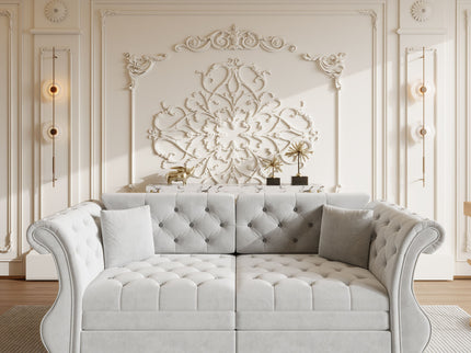 Oversized Chesterfield Pull Out Sofa Bed, Roll Arm Couch With Flower Tufting For Living Room