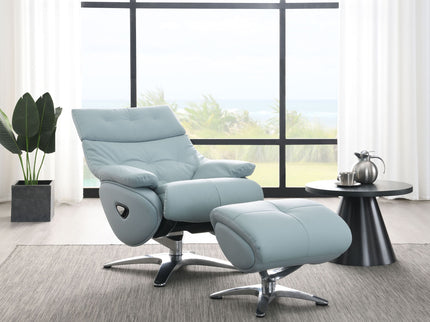 Janella - Top Grain Leather Accent Chair With Swivel & Ottoman - Baby Blue