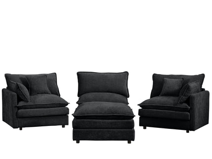 L Shaped Modular Sectional Sofa With Movable Ottoman, 3 Seater Comfortable Seating