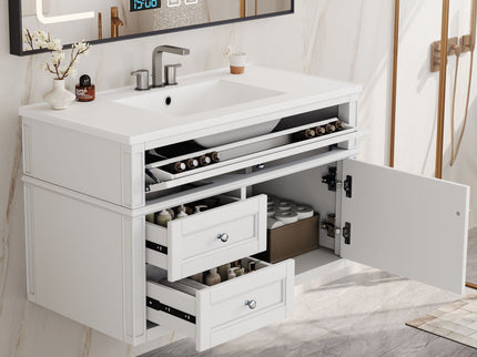 Modern Wall Mounted Floating Cabinet With Double Drawer And Sink