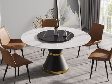 Modern Artificial Stone Round Carbon Steel Base Dining Table, Artificial Stone Turntable
