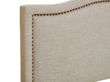 Elegant Panel Headboard With Copper Nailheads And Adjustable Metal Legs