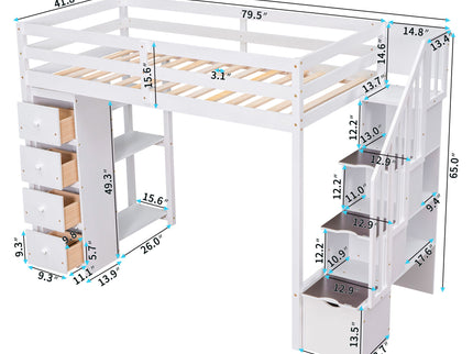 Loft Bed With Storage Drawers And Stairs With Shelves