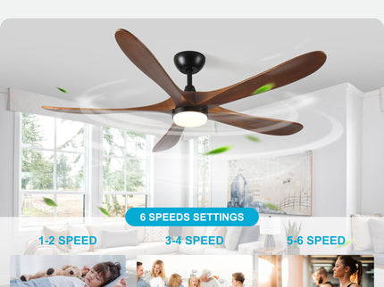 Solid Wood With Remote Control With Light (LED) Modern DC Motor Indoor / Outdoor 5 Blade Ceiling Fan For Patios, Bedrooms And Farmhouses - Antique Brown