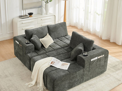 L - Shaped Sectional Sofa With Cup Holders & Side Pockets