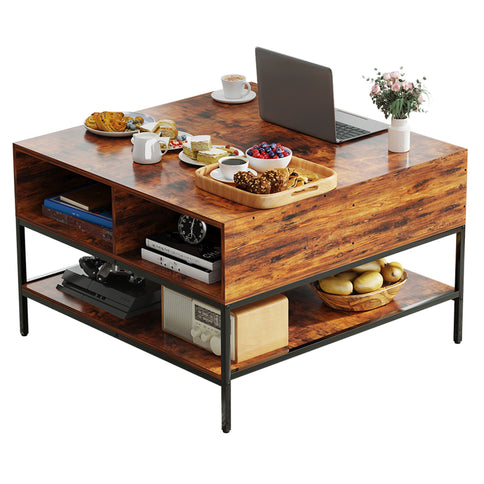 Flip-Top Coffee Table With Storage Lift-Top Design With Hidden Compartment - Black