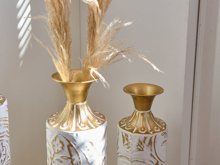 Floor Metal Vases Decorated Metal Vases (Set of 3) Gorgeous Home Decoration Large Glazed Metal Vases - White / Gold