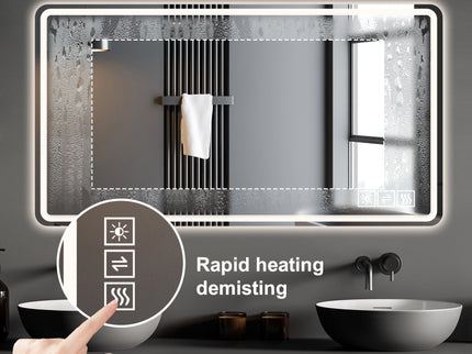 LED Bathroom Mirror Vanity Mirrors With Front Lights Wall Mounted Anti-Fog Frameless Make Up Mirror With Light Copper Free Silver Mirror Horizontal Or Vertical - Silver