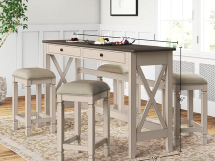 Console Table With 4 Stools - Antique White