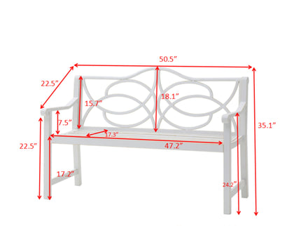Outdoor Garden Patio Bench With Backrest And Armrest, Slatted Seat For Park, Yard & Porch, Balcony, Accommodates 2 - 3 People - White