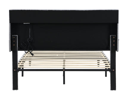 Modern Upholstered Platform Bed Frame With Button Tufted Headboard And USB Ports