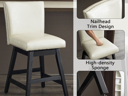 Upholstered Swivel Bar Stools High Back (Set of 2) - Cream White