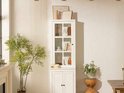 Retro Style Hutch Cabinet With Glass Door, China Cabinet For Home