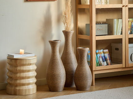 3 Piece Artificial Rattan Floor Vase Set Decorative Accent For Living Room, Hallway & Entryway, Ideal For Dried Or Silk Flower Arrangements - Beige