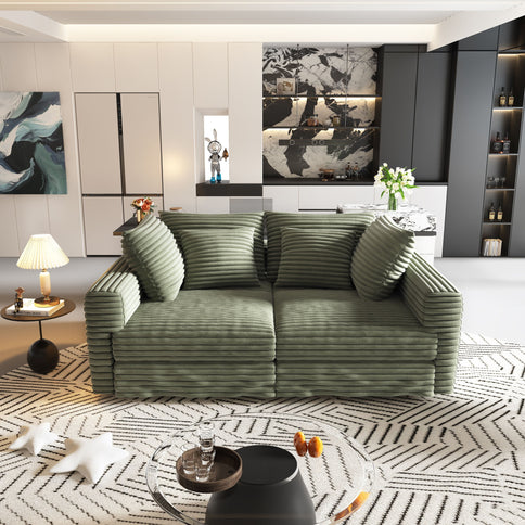 Convertible Deep Seat Sofa With Soft Pillows And Ottomans