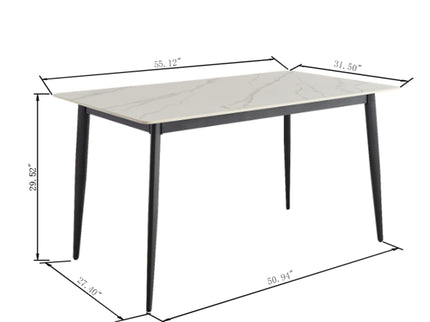 Mid Century Modern Dining Table Round White Sintered Stone Top Heavy Duty Metal Legs Waterproof Surface For Kitchen Dining Room Or Office Furniture - White / Black