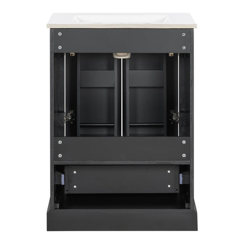 Bathroom Vanity With Sink, 1 Divided Drawer And 2 Soft Close Doors With Double Shelf