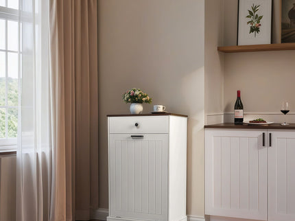 Tilt Out Trash Cabinet With Drawer, 10 Gallon Hamper - White