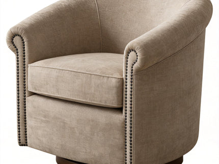 Barrel Swivel Accent Chair, 360 Degree Rotating For Living Room - Sand