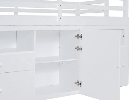 Loft Bed With 4 Drawers, Underneath Cabinet And Shelves
