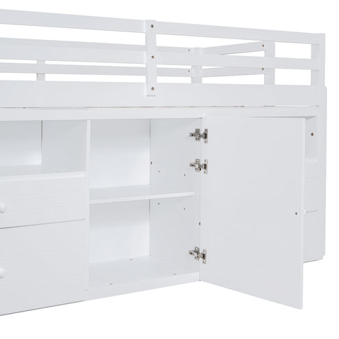 Loft Bed With 4 Drawers, Underneath Cabinet And Shelves