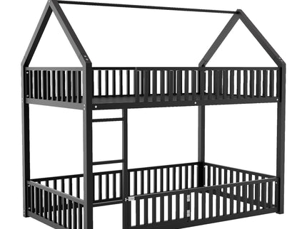 Metal House Bunk Bed With Fence And Door