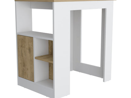 Kitchen Island Three Open Side Storage Shelves And One Push-To-Open Cabinet - White / Macadamia