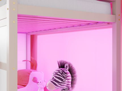 Loft Bed With Storage Stairs, Slide, Playhouse Window And 7 Colors LED Lights