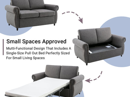 Pull Out Sofa Bed Loveseat Sleeper With Twin Size Memory Mattress With Two USB Ports For Living Room Spaces