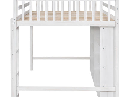Loft Bed With 8 Open Storage Shelves And Built In Ladder