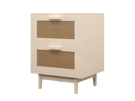 Nightstand With 2 Drawers, Storage Side Table For Bedroom - Antique Natural / Rattan