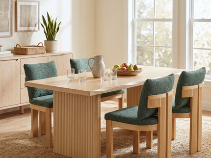 5 Piece Indoor Dining Set With Fluted Table Upholstered Chairs - Green / Natural