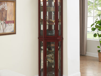 Corner Curio Cabinet With Lights, Adjustable Tempered Glass Shelves, Mirrored Back, Display Cabinet (E26 Light Bulb Not Included)