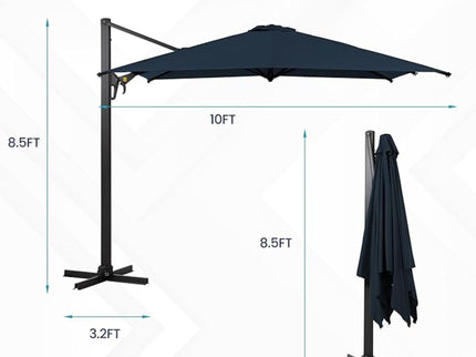 Round Cantilever Patio Umbrella With 360 Rotation & Infinite Tilt Adjustment