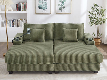 Modern Chaise Sofa With Adjustable Backrest, Cup Holders, Phone Holder & Storage Compartments For Living Room