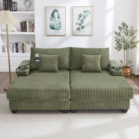 Modern Chaise Sofa With Adjustable Backrest, Cup Holders, Phone Holder & Storage Compartments For Living Room