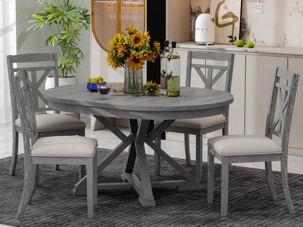 Dining Set With Extendable Round Table And 4 Upholstered Chairs