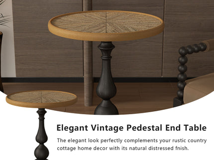 Round End Table With Pedestal Base - Natural Wood