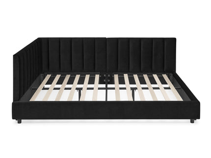Mid-Century Upholstered Tufted Bed Frame With Backrest And Armrests