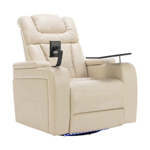 270 Degree Swivel Power Recliner With Tray Table, Phone Holder, Cup Holder, USB Port