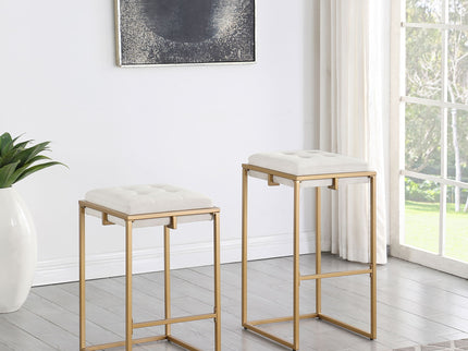Square Counter Height Stools (Set of 2) - Beige / Gold