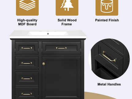Modern Bathroom Vanity With Sink Top, 4 Drawers And 1 Soft-Close Door