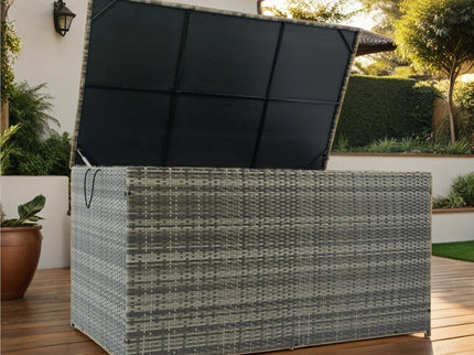 Outdoor Storage Box, Wicker Patio Deck Boxes With Lid, Outdoor Cushion Storage For Kids Toys, Pillows, Towel, Wicker