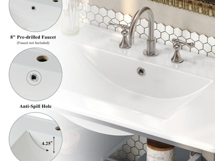 Bathroom Vanity With Ceramic Sink, Adjustable & Open Shelf