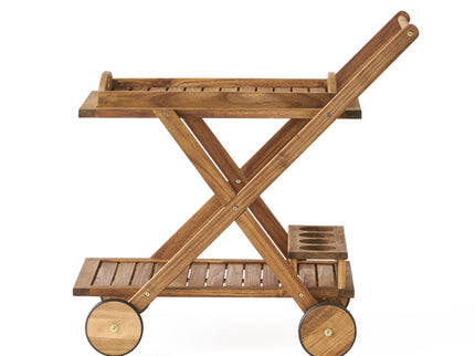Riviera Bar Cart Stained Mobile With Wheels For Entertaining - Natural Stained