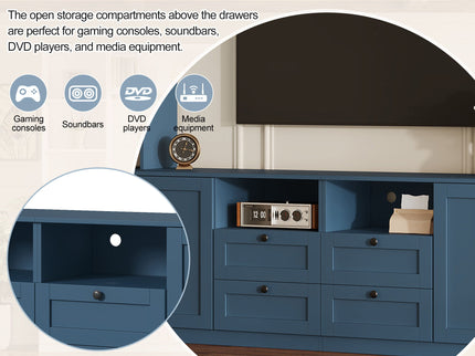 Farmhouse Elegant Entertainment Center Wall Unit With 4 Drawers