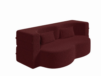 Modern Floor Sofa, With 2 Pillows, Convertible Teddy Fabric Foam Filled Bed