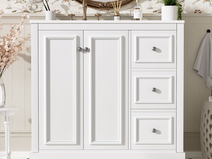 Bathroom Vanity With Sink, Soft-Close Doors, Adjustable U-Shelf, 3 Drawers